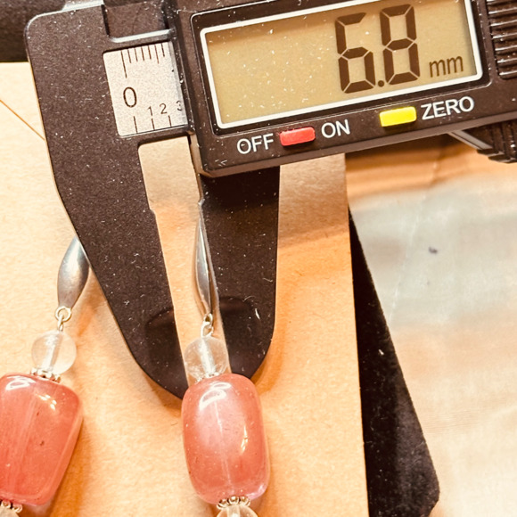 Stainless Steel Wide Hook Earrings Cherry Quartz & Clear Quartz Handmade - Picture 12 of 15